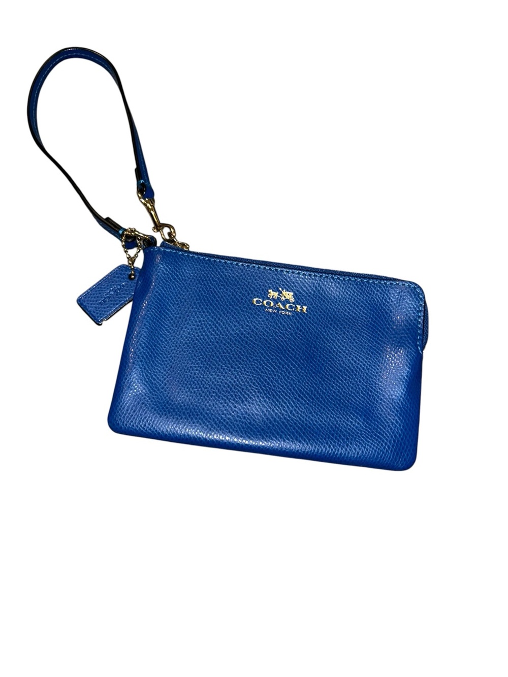 Coach Electric Blue Leather Wristlet with Gold Hardware